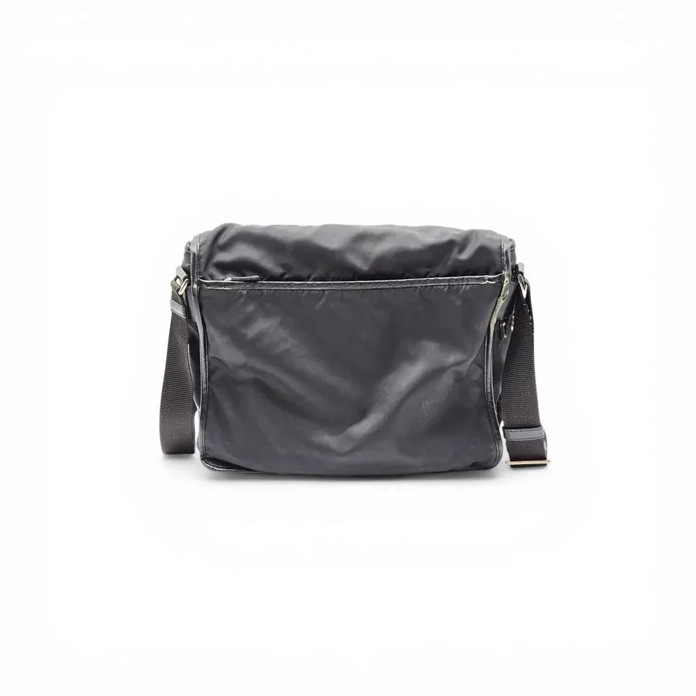 Prada Tessuto Nylon Double Clip Messenger Crossbody Computer Bag Black Unisex